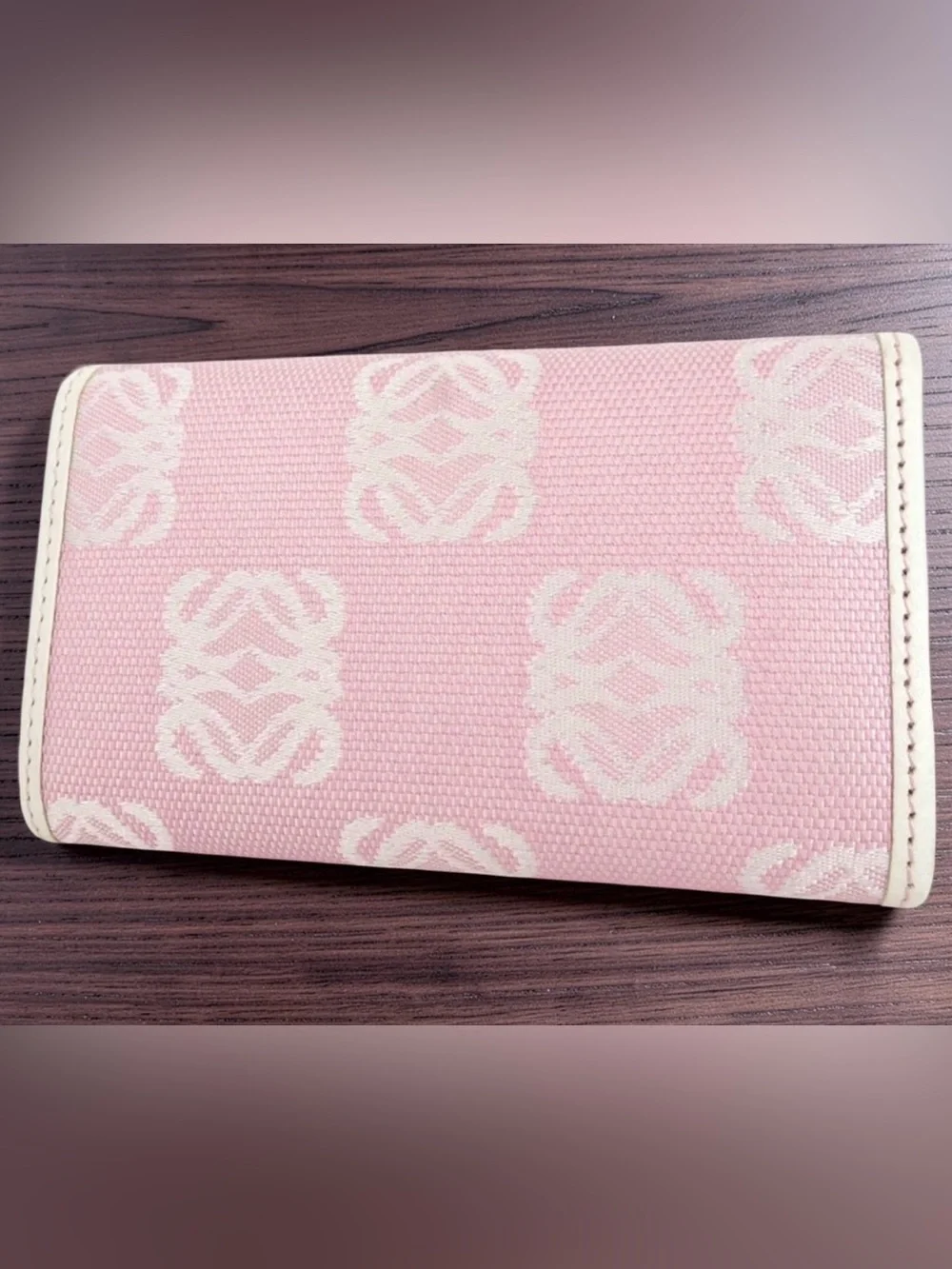LOEWE Pink Canvas Anagram Key & Card Holder